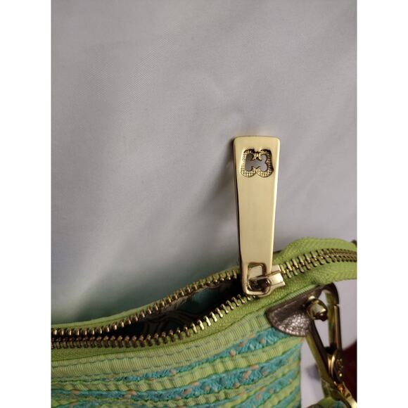 Eric Javits Multicolor Leather Strap Gold Metallic Bag Straw Canvas Stripes - Picture 7 of 12